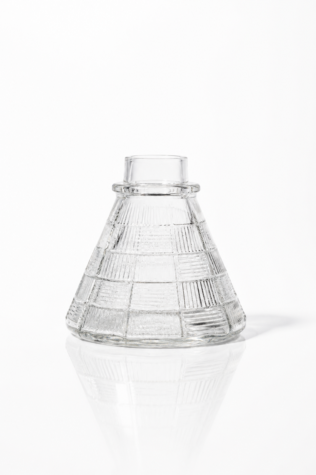 Clear Conical Plaid-Pattern Glass Diffuser Bottle